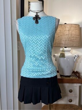 My Michelle Aqua Blue Chevron Knit Tank